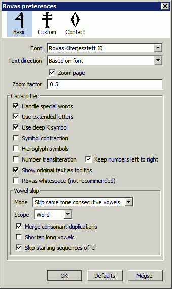 Settings window